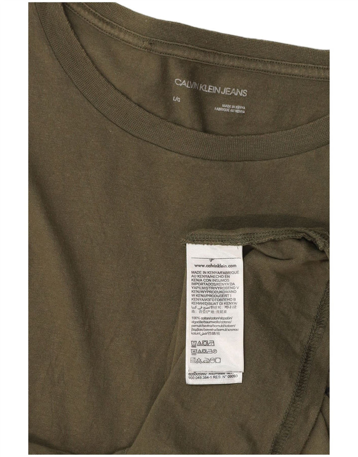 CALVIN KLEIN JEANS Męski T-shirt z grafiką, duży, bawełniany khaki