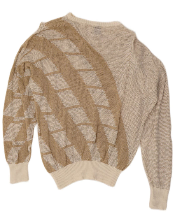 Sweter damski w stylu vintage z dekoltem w łódkę UK 16, duży, beżowy, geometryczny