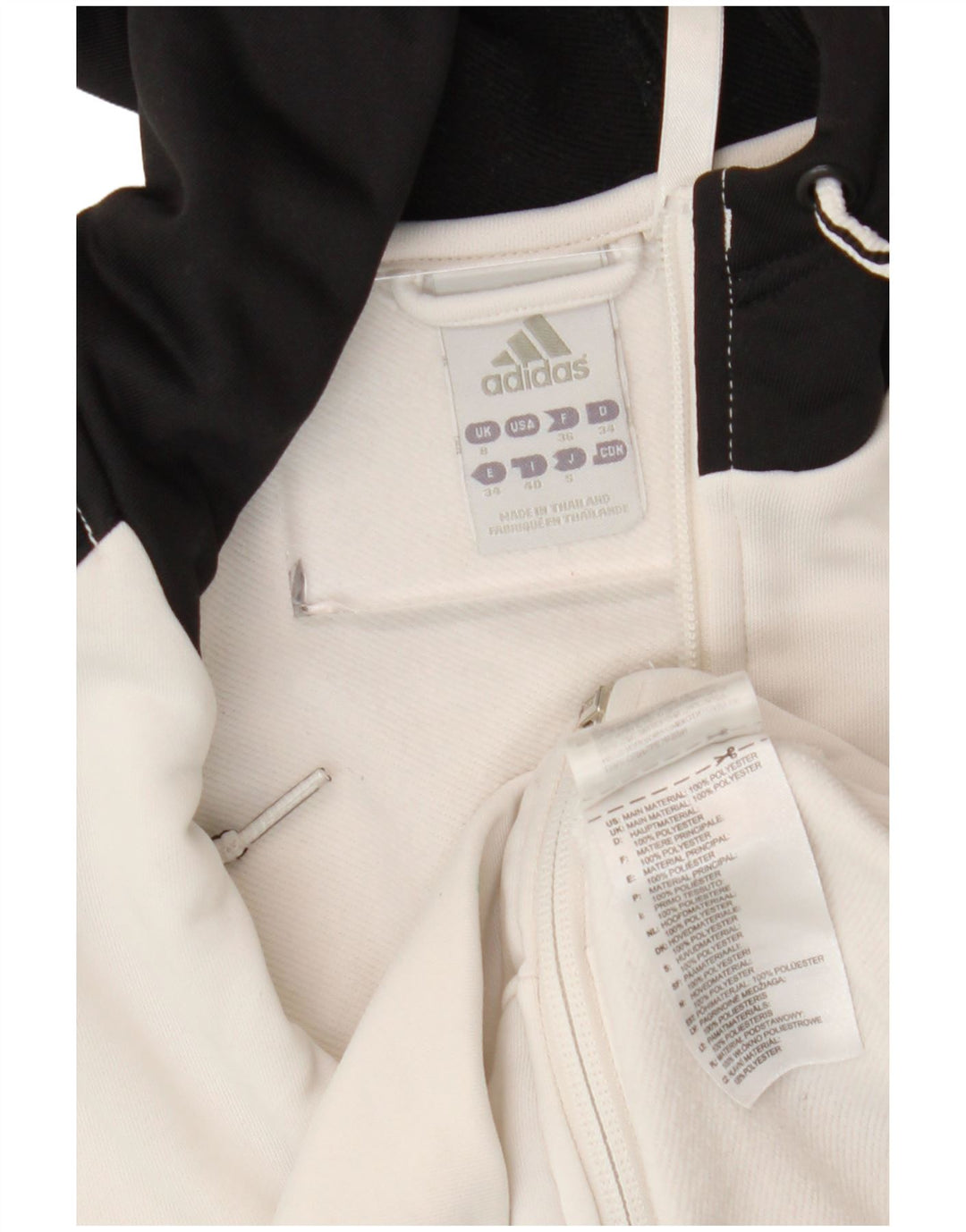 Damski sweter z kapturem i zamkiem błyskawicznym Adidas UK 8 Mały biały poliester z blokami kolorów