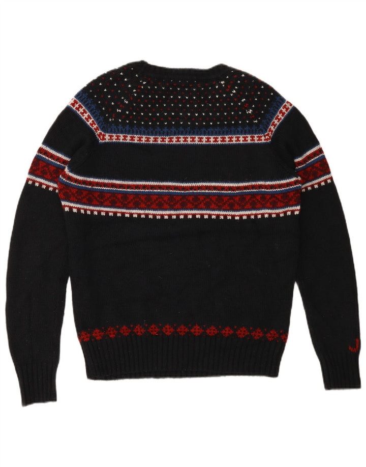 Męski sweter Superdry z graficznym dekoltem w łódkę, średni czarny Fair Isle
