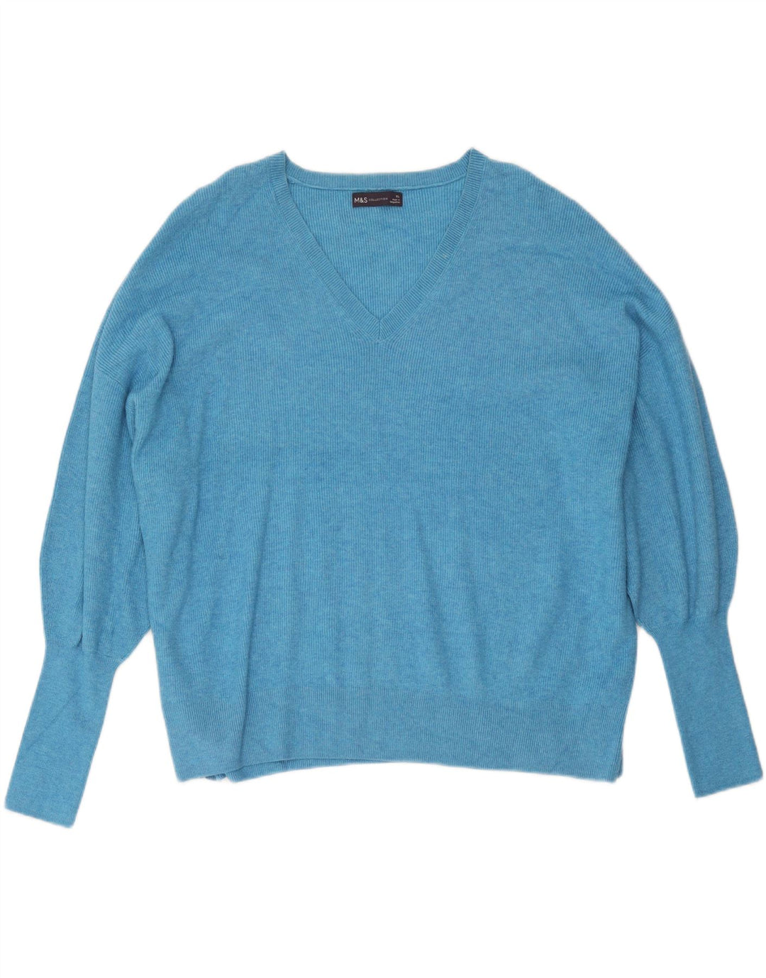 Marks & Spencer Damski sweter oversize z dekoltem w kształcie litery V, UK 18 XL, niebieski