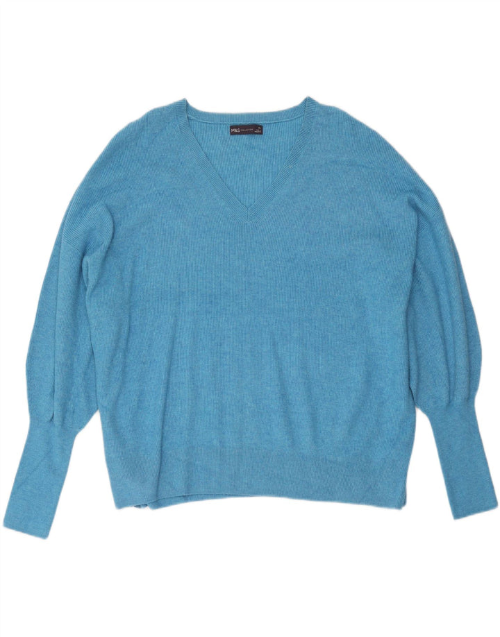 Marks & Spencer Damski sweter oversize z dekoltem w kształcie litery V, UK 18 XL, niebieski