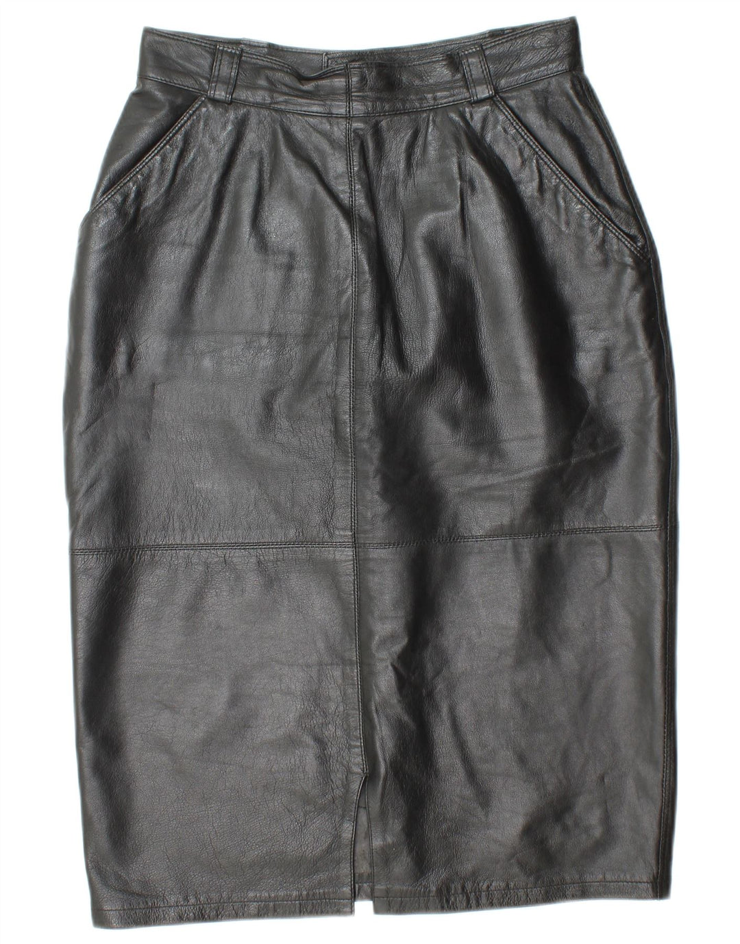 VINTAGE Damska skórzana spódnica z wysokim stanem IT 44 Medium W26 Czarna skóra
