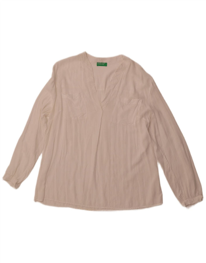 Damska bluzka z długim rękawem BENETTON UK 18 XL, biała