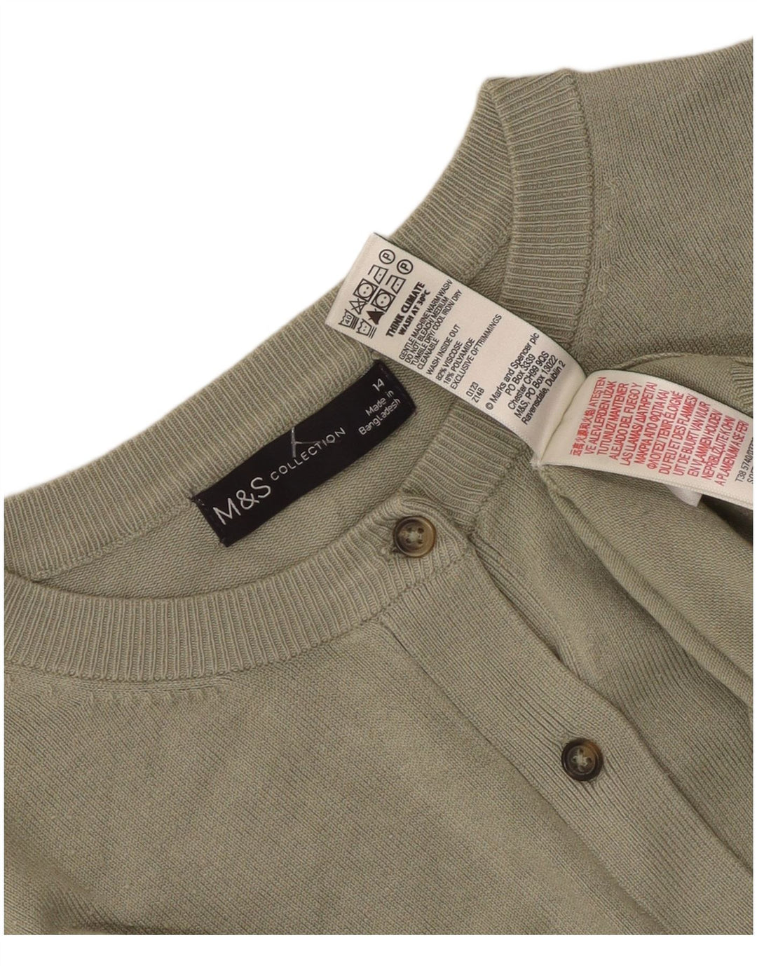 Marks & Spencer Damski sweter kardigan UK 14, średnia wiskoza khaki