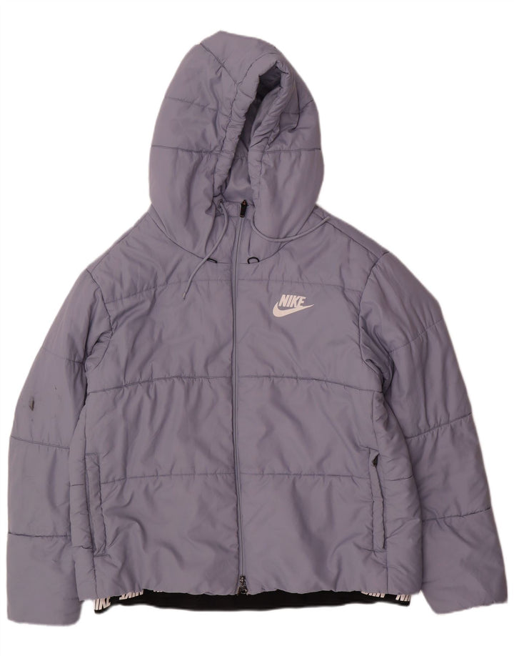 Damska wyściełana kurtka z kapturem i grafiką NIKE UK 18 XL, niebieski poliester