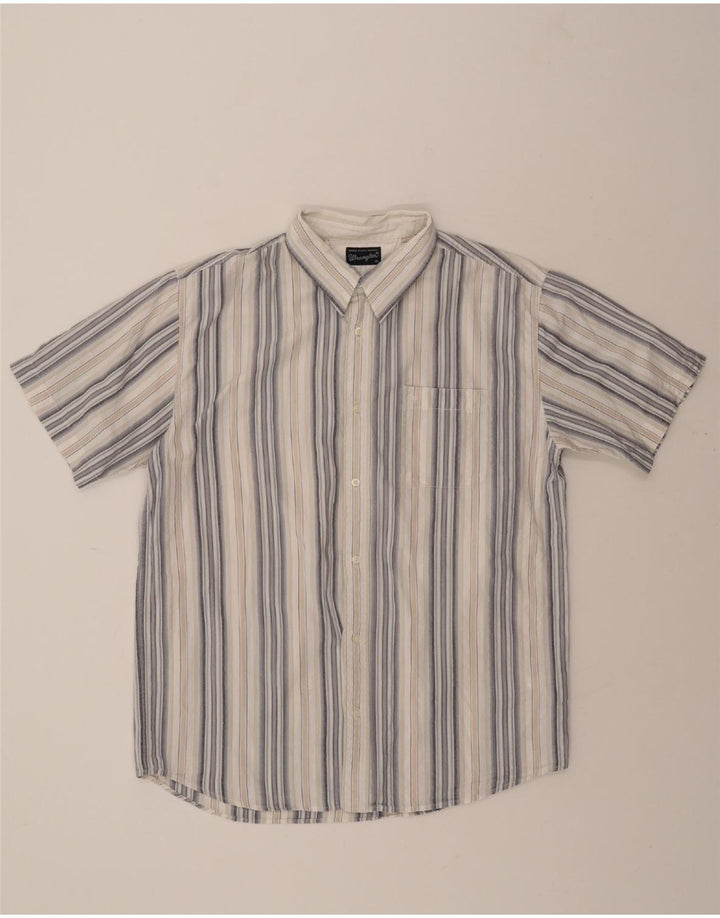 WRANGLER Mens Short Sleeve Shirt XL Grey Striped Cotton Vintage Wrangler and Second-Hand Wrangler from Messina Hembry 