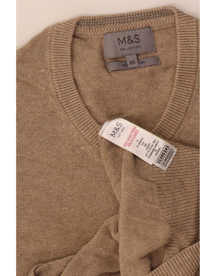 Marks & Spencer Męski sweter z dekoltem w kształcie litery V XS, beżowy, bawełniany