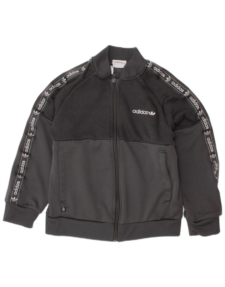 Chłopięca kurtka dresowa ADIDAS z grafiką, 6-7 lat, szary poliester