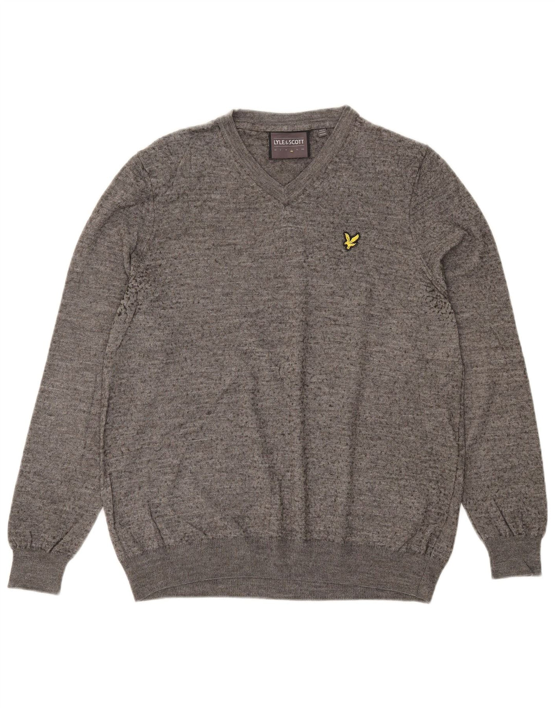 Męski sweter z dekoltem w kształcie litery V, Lyle & Scott, duży, szary, nakrapiany, z wełny merynosów