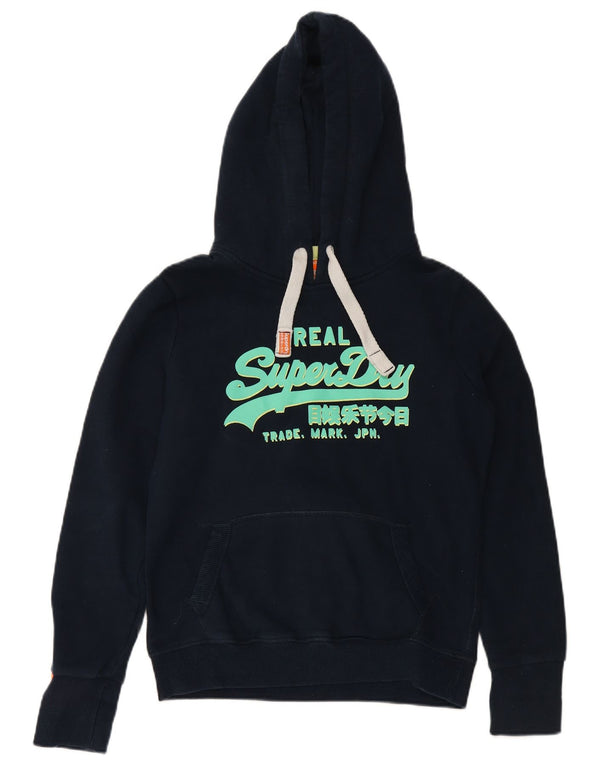 Damski sweter z kapturem i grafiką SUPERDRY UK 14, średni granatowy, bawełniany