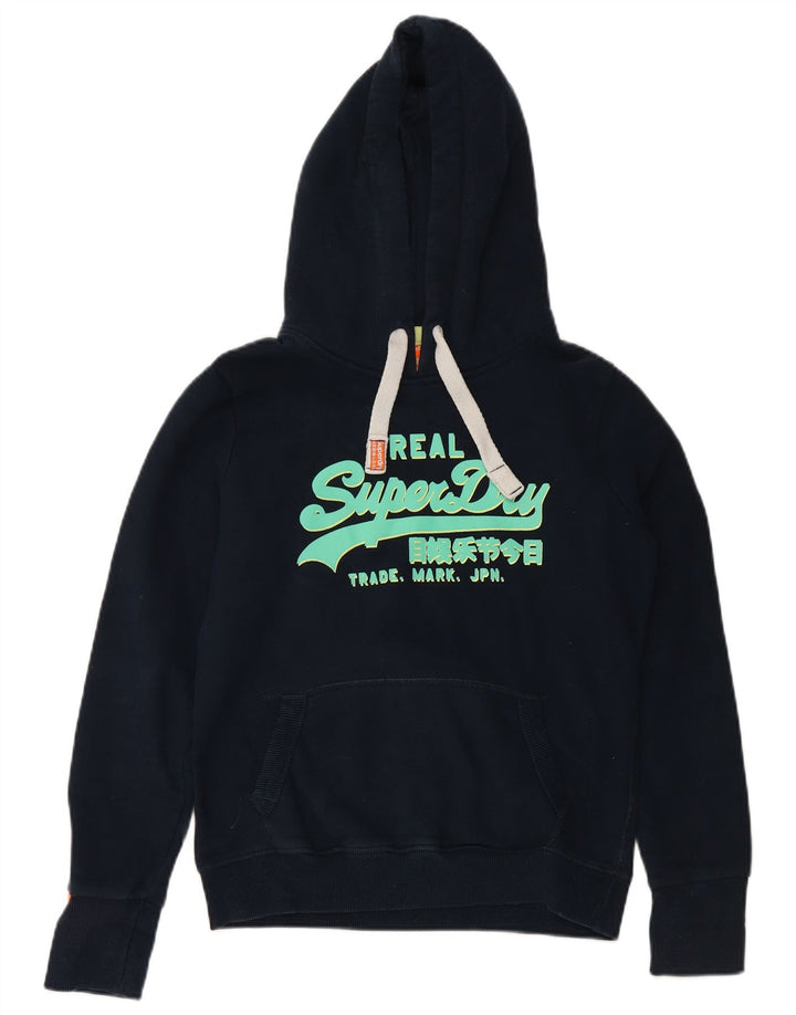 Damski sweter z kapturem i grafiką SUPERDRY UK 14, średni granatowy, bawełniany