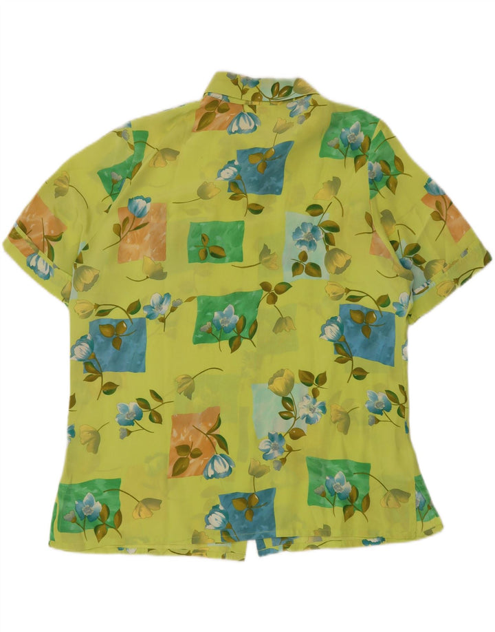 Damska prześwitująca bluzka koszulowa z krótkim rękawem CHERIE IT 48 XL w zielone kwiaty