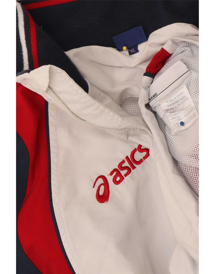 Męska kurtka dresowa Asics z grafiką XL, biały poliester z blokami kolorów