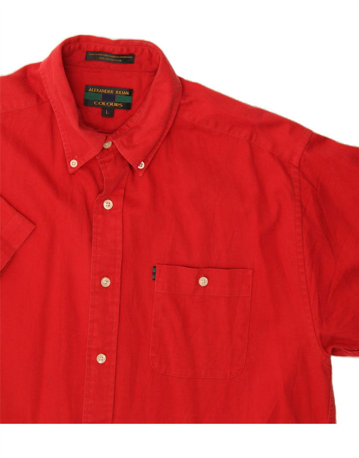 ALEXANDER JULIAN Mens Short Sleeve Shirt Large Red Cotton Vintage Alexander Julian and Second-Hand Alexander Julian from Messina Hembry 