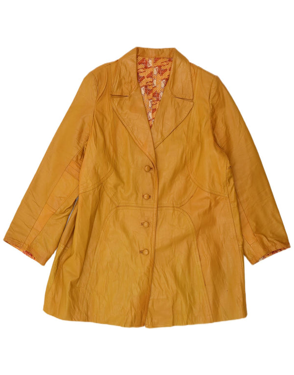 Vintage damski płaszcz skórzany UK 14, duży, żółty