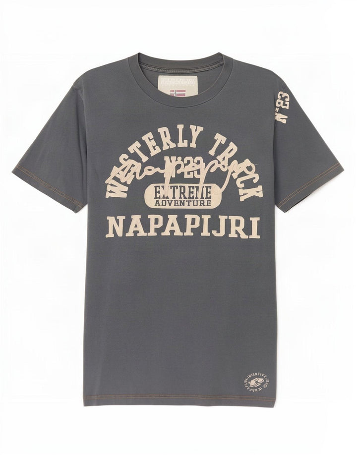 Męski T-shirt z grafiką Napapijri, duży, szary, bawełniany