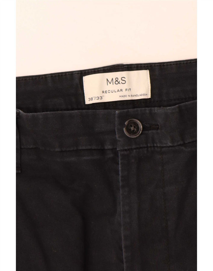 Męskie spodnie chino o regularnym kroju Marks & Spencer W38 L33, czarne, bawełniane