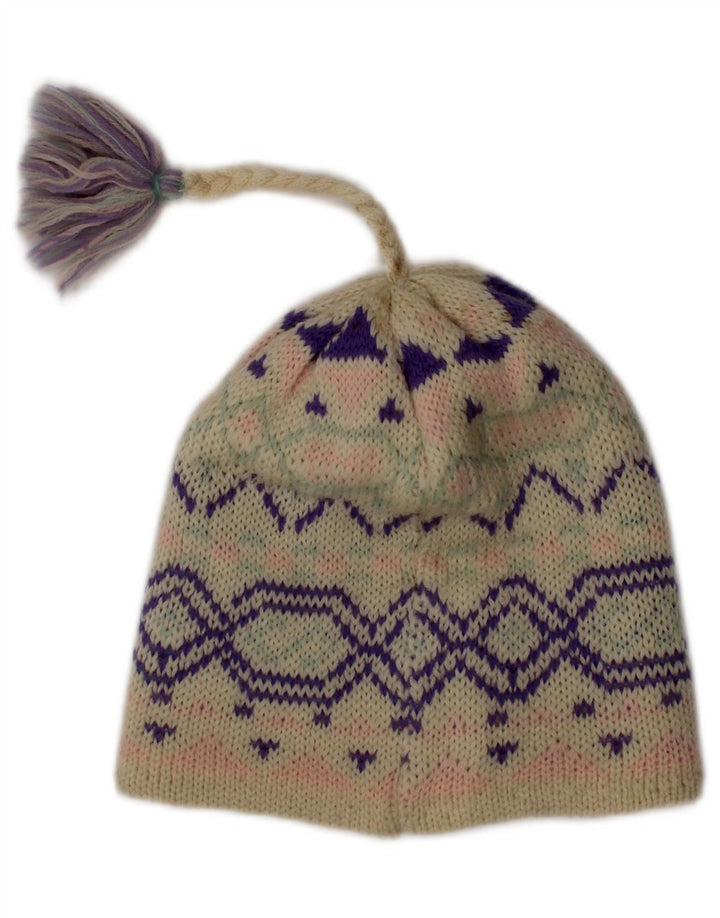 Vintage damska czapka beanie w jednym rozmiarze w kolorze złamanej bieli Fair Isle Wool