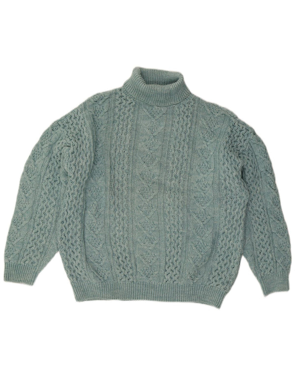 VINTAGE Damski sweter oversize z golfem UK 18 XL, niebieska wełna