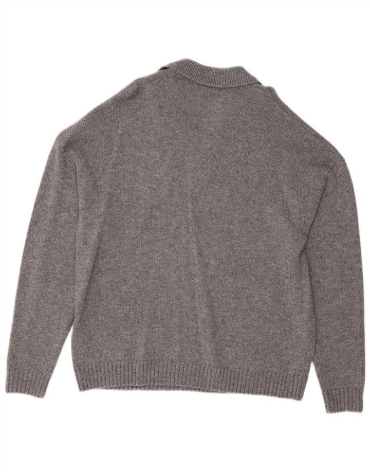 Męski sweter polo Reiss, duży, szary, wełniany w cętki