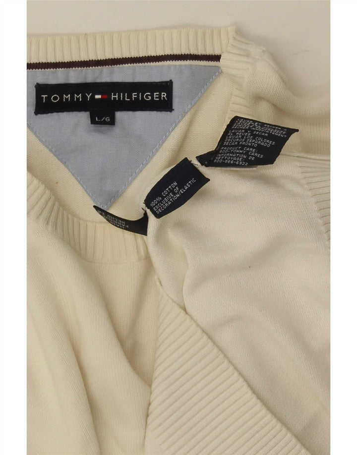 Męski sweter z okrągłym dekoltem Tommy Hilfiger, duży, biały, bawełniany