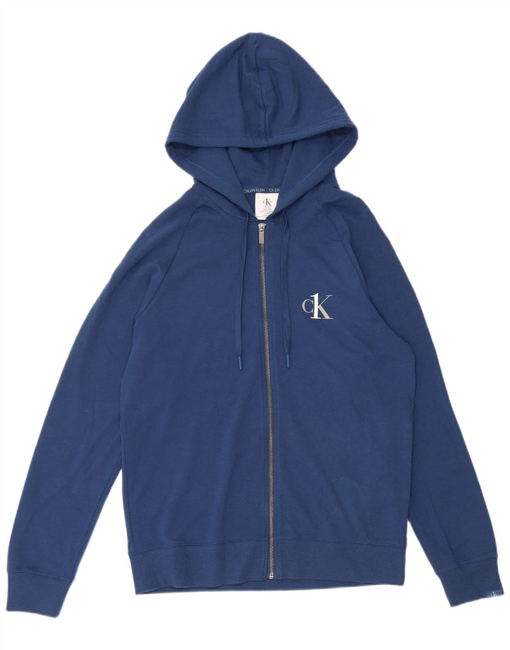Męski sweter z kapturem i zamkiem Calvin Klein, mały, niebieski, bawełniany