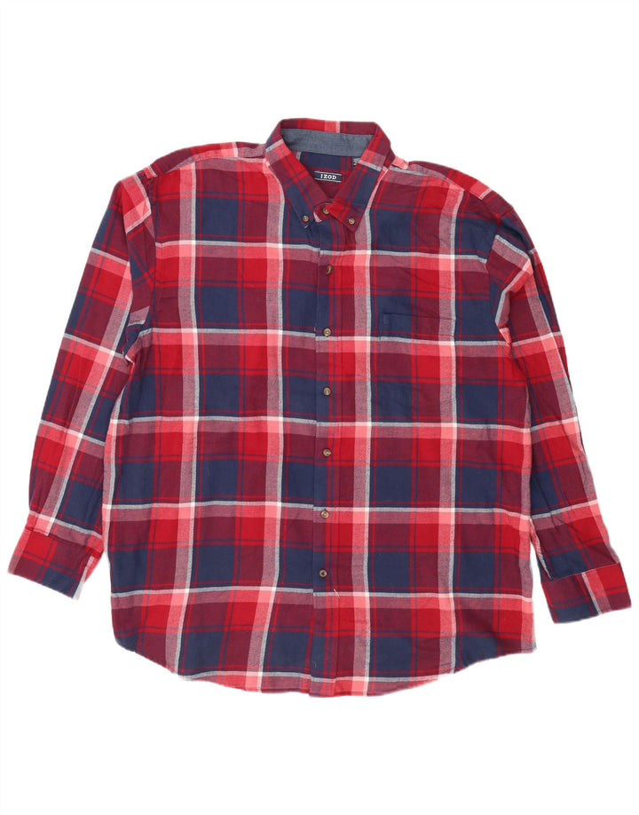 Izod Męska koszula flanelowa 2XL, bawełniana w czerwoną kratę