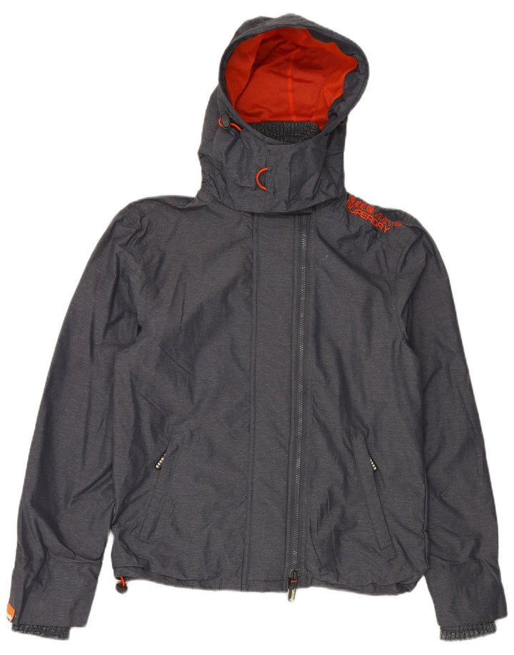 SUPERDRY Męska wiatrówka z kapturem i kapturem UK 36 Mały szary nylon