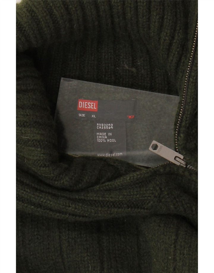 Damski sweter z zamkiem DIESEL UK 18 XL, wełna khaki