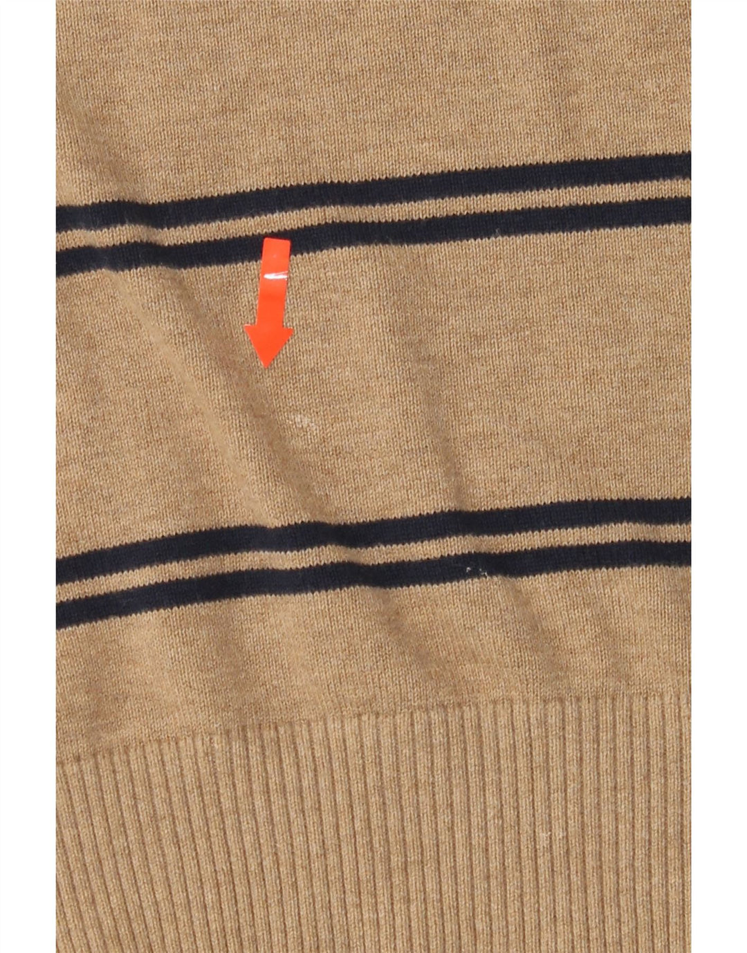 TOMMY HILFIGER Mens V-Neck Jumper Sweater Medium Brown Striped Cotton Vintage Tommy Hilfiger and Second-Hand Tommy Hilfiger from Messina Hembry 