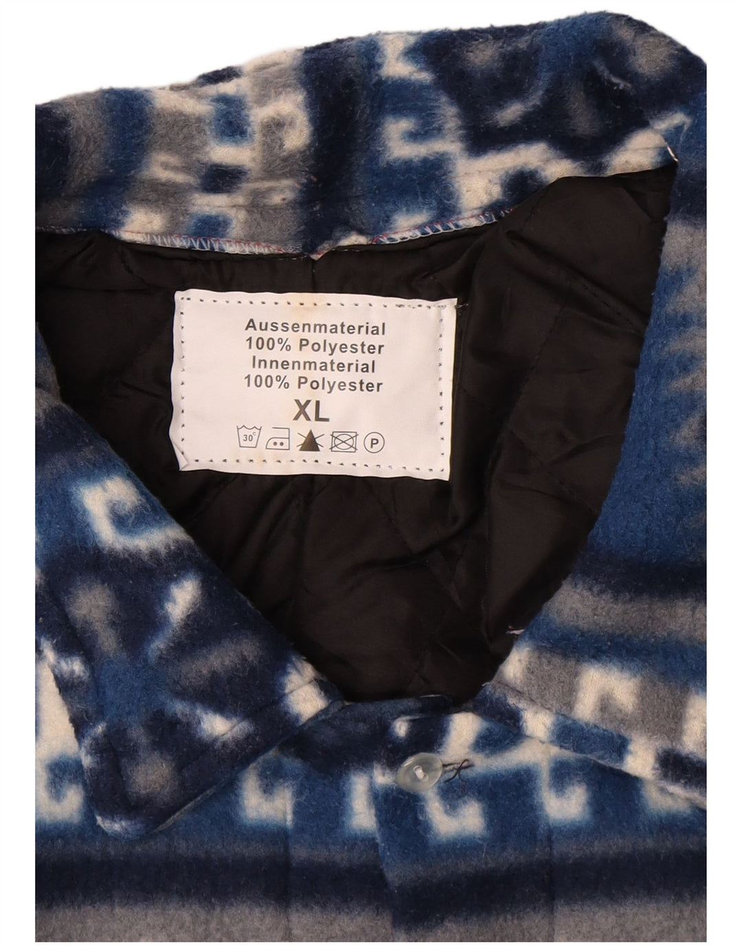 Vintage męska koszula flanelowa drwal XL niebieska Fair Isle poliester