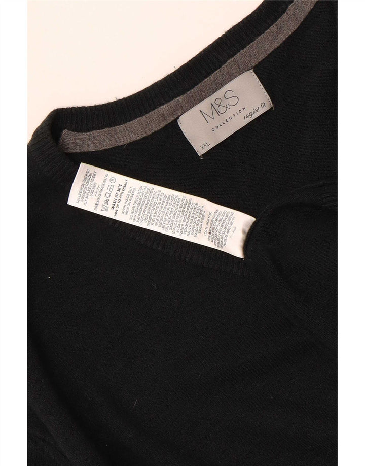 Męski sweter Marks & Spencer o regularnym kroju z dekoltem w kształcie litery V, 2XL, czarny akryl