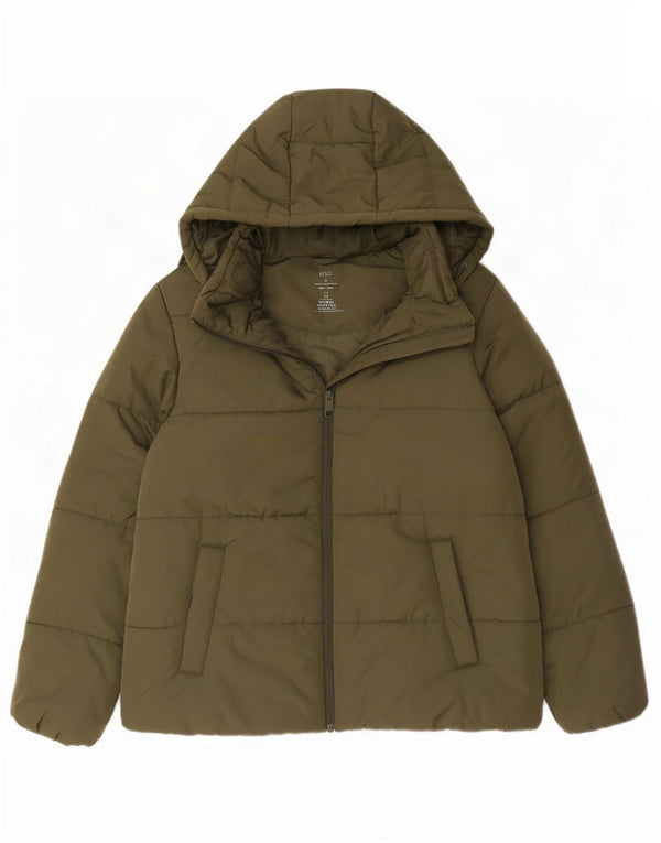 Marks & Spencer Womens Hooded Padded Jacket UK 16 Large Khaki Polyester