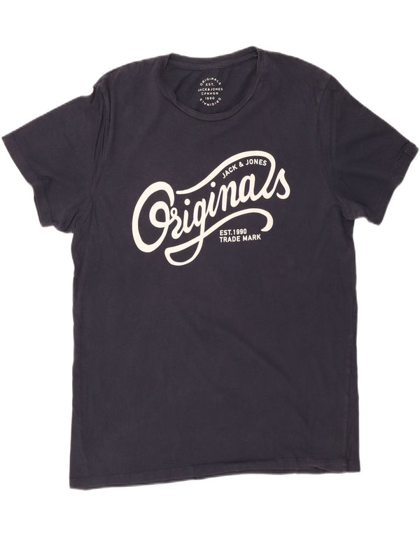 Męska koszulka z grafiką JACK & JONES, góra XL, granatowa, bawełniana