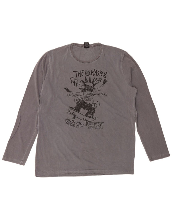 Męski top graficzny Scorpion Bay z długim rękawem, 2XL, szara bawełna