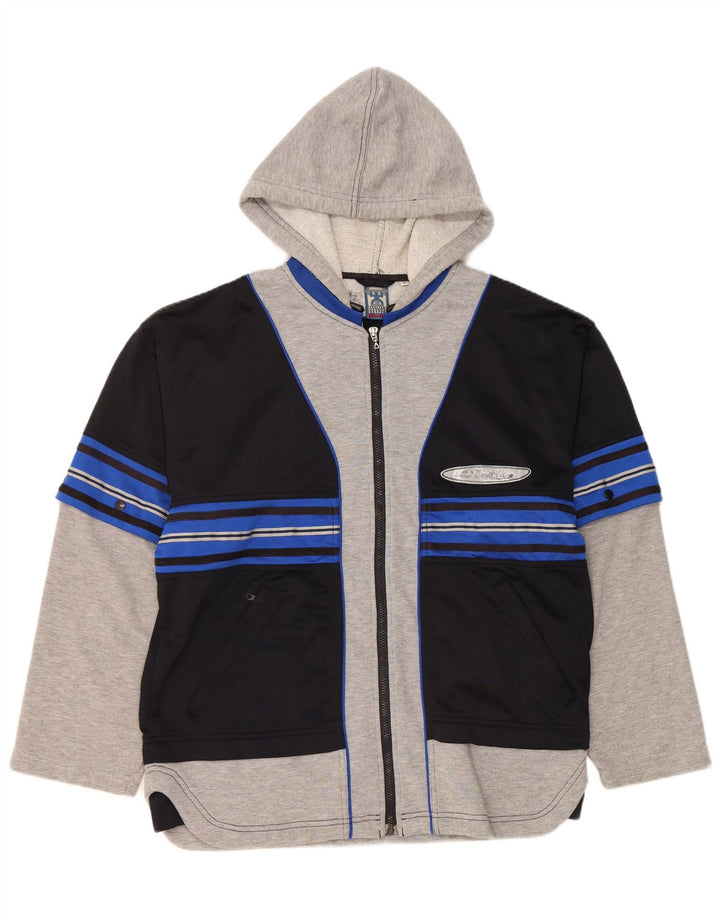 LOTTO Mens Graphic Zip Hoodie Sweater Large Black Colourblock Polyester