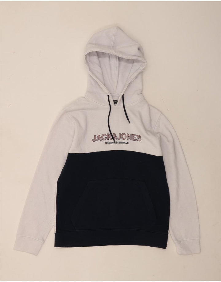 JACK & JONES Męski sweter z kapturem i grafiką, duży, biały, poliestrowy blok kolorów