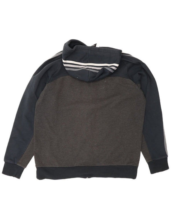 Adidas Męski sweter z kapturem i zamkiem błyskawicznym, duży, szary, bawełniany z blokami kolorów