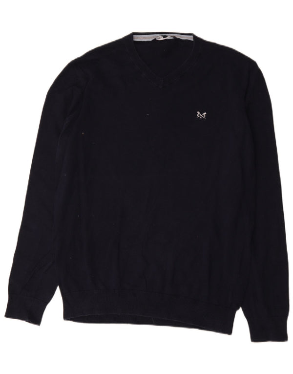 Crew Clothing Męski sweter z dekoltem w kształcie litery V, duży, granatowy, bawełniany