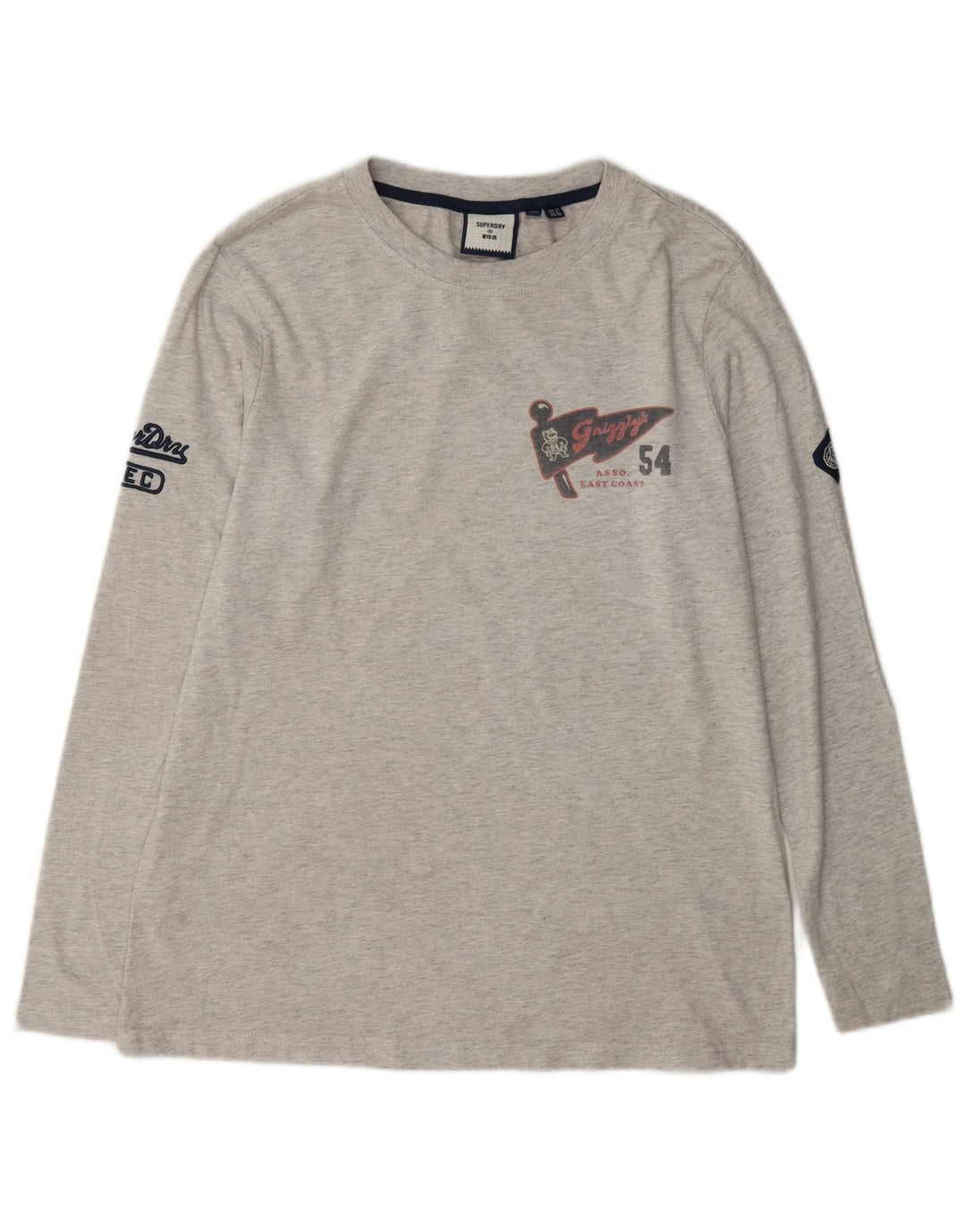 Damski top graficzny Superdry z długim rękawem, UK 12, średnioszary, bawełniany