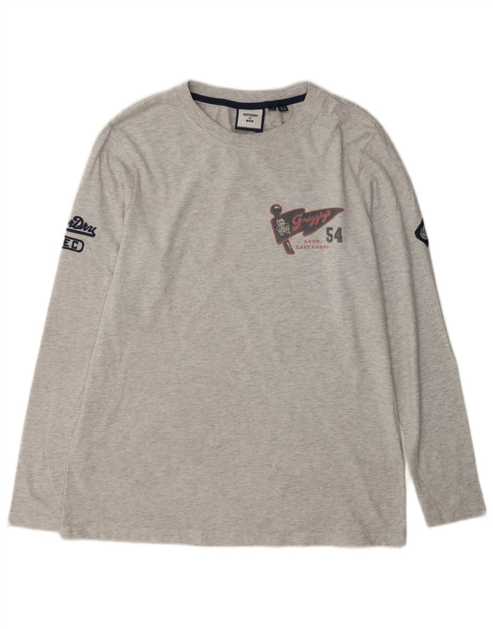 Damski top graficzny Superdry z długim rękawem, UK 12, średnioszary, bawełniany