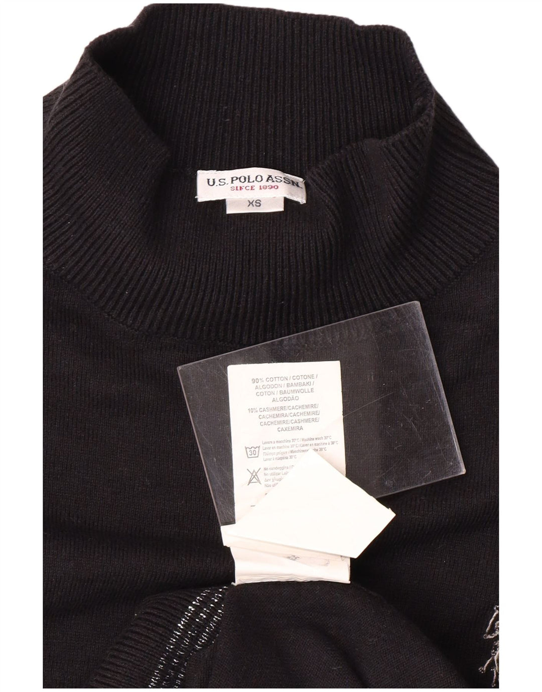 US POLO ASSN. Damski sweter z golfem UK 6 XS, czarna bawełna