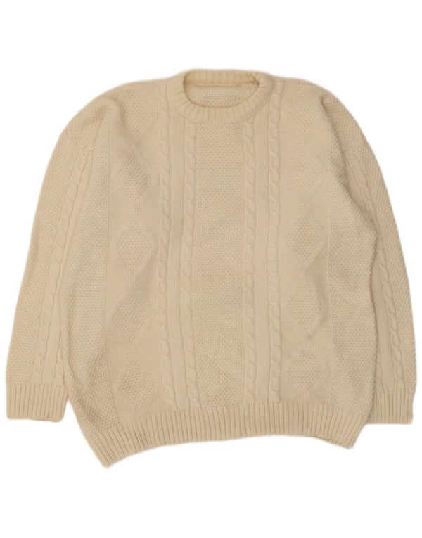Vintage męski sweter z wycięciem pod szyją, duży, beżowy