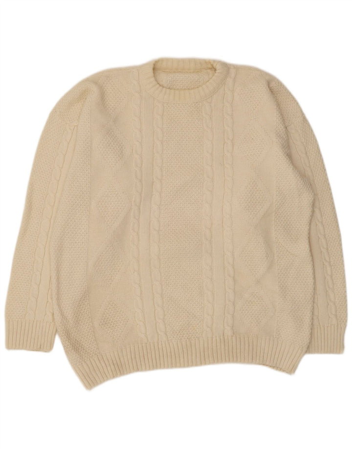 Vintage męski sweter z wycięciem pod szyją, duży, beżowy