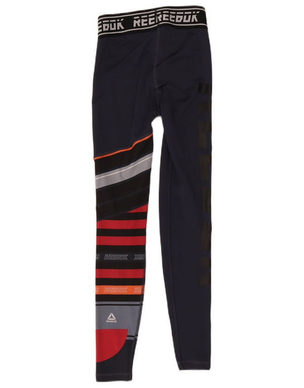 Damskie legginsy Reebok Graphic UK 4/6 XS Granatowy poliester z blokami kolorów