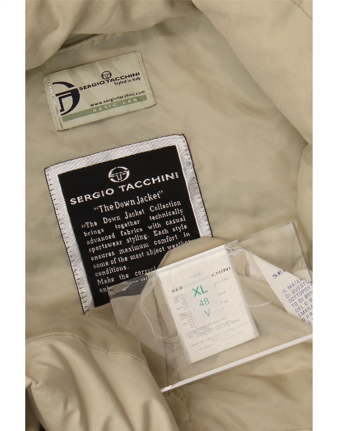SERGIO TACCHINI Damski, oversize'owy, ocieplany płaszcz z kapturem UK 48 XL, beżowy