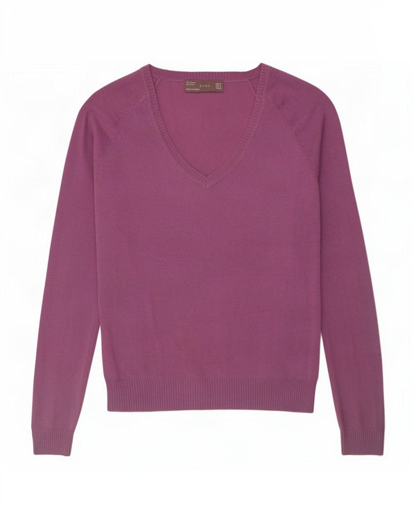 Sweter damski Zara z dekoltem w kształcie litery V, UK 10, mały, fioletowy, bawełniany