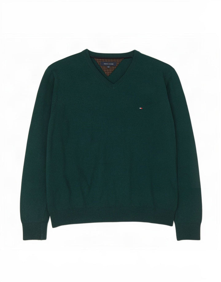Męski sweter Tommy Hilfiger z dekoltem w kształcie litery V, 2XL, zielona wełna