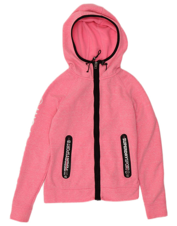 SUPERDRY Damski sweter z kapturem i zamkiem błyskawicznym o luźnym kroju, UK 6 XS, różowy, nakrapiany